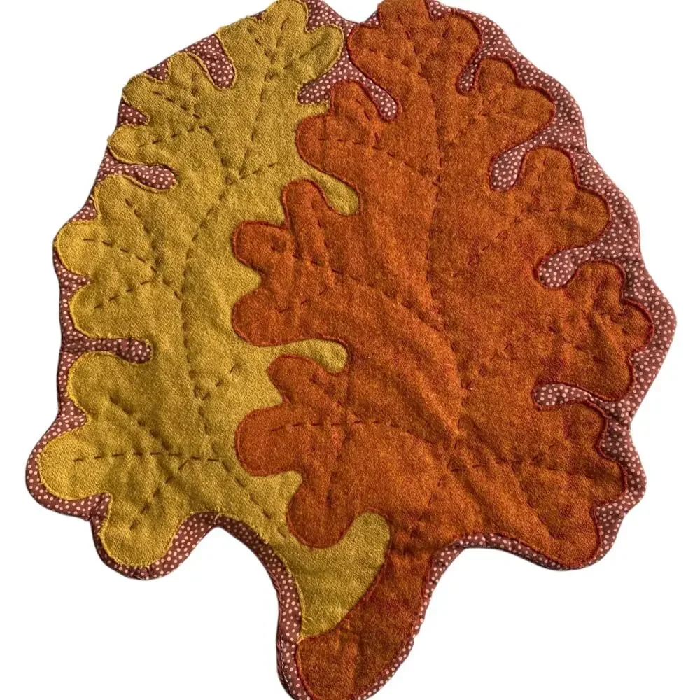 Quilted Leaf Placemat Set of 4 Orange Autumn Fall Table 16x13 Thanksgiving Boho
